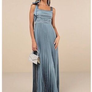 Lulu's Slate Blue Pleated Maxi Dress